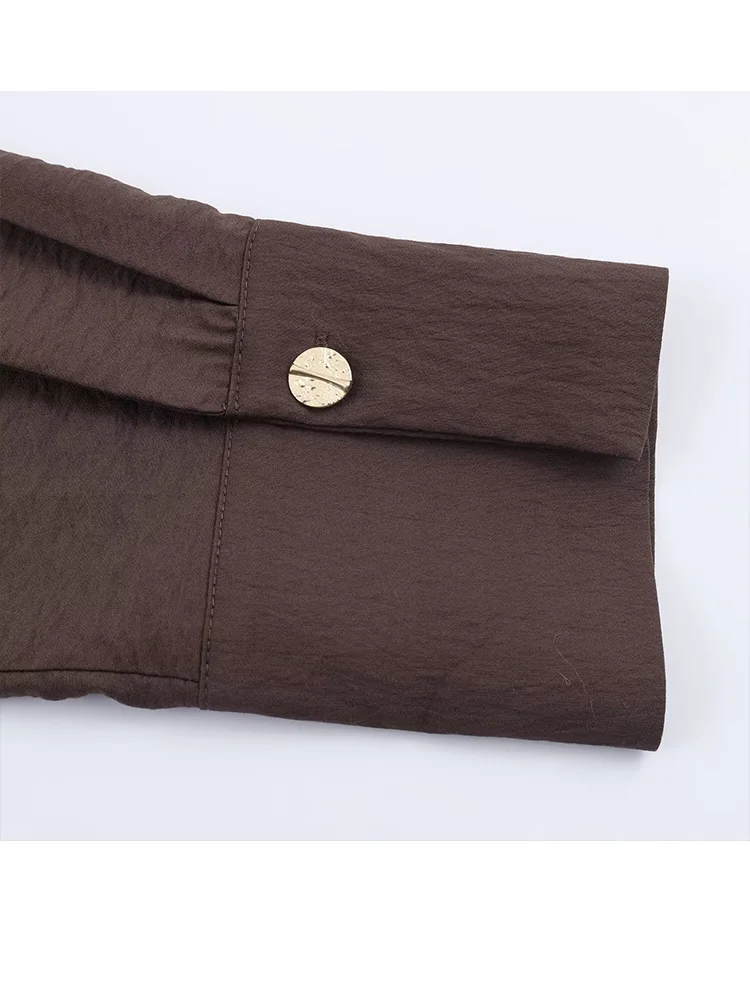 

HH Женская осенняя модная однобортная текстурированная рубашка с отделкой, женская свободная однотонная блузка с длинными рукавами и лацканами на пуговицах для отдыха