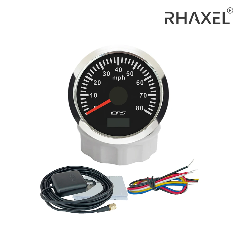 RHAXEL 52MM Speedometer 30 60 80 120 200 MPH GPS Odometer for Tractor Car Boat with Tripmeter 7 Colors Backlight 12V 24V