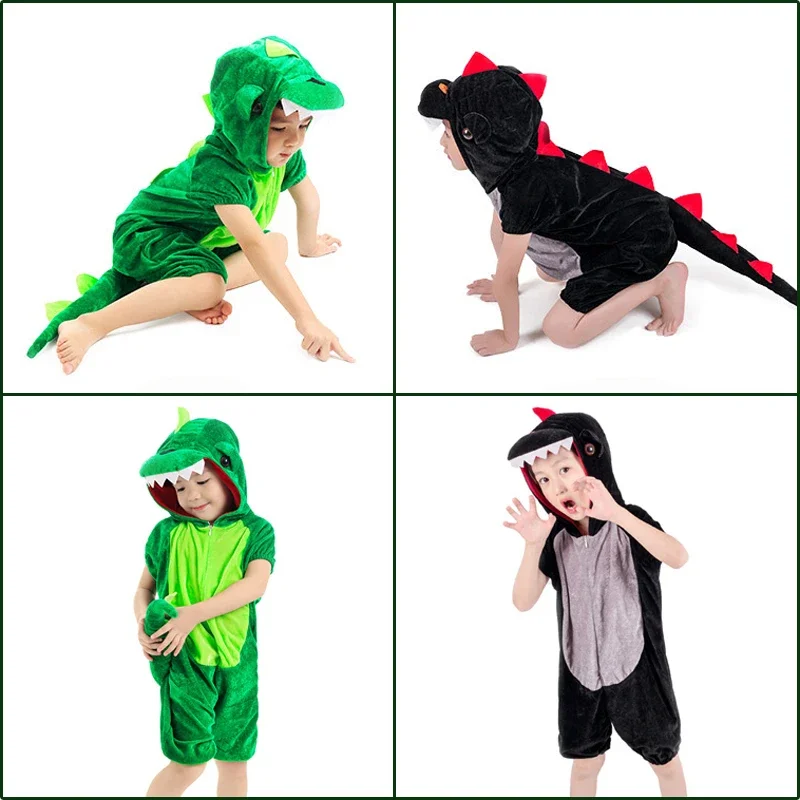 Kostium Kugurumi dla dzieci Cute Kids Animal durzaur Kugurumi Cosplay chłopięcy dziecko zielony czarny garnitur do odgrywania ról do przedszkola impreza szkolna