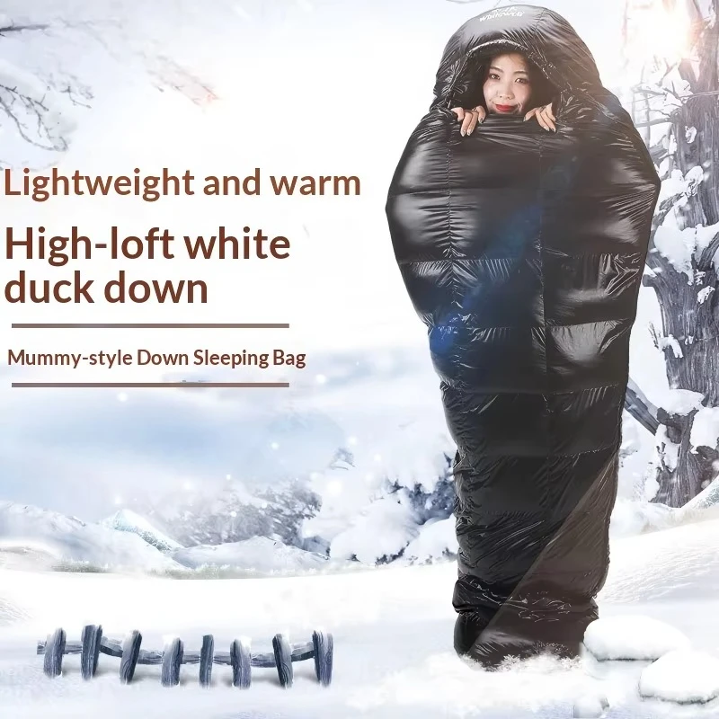 Nylon Sleeping Bag - Heavy Duck Down Mummy Sleeping Bag, Waterproof and Rip Resistant Case, Adult Winter Camping Gear