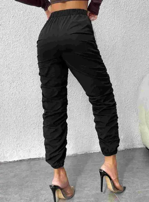 2025 الربيع والخريف بلون عالية الخصر مطوية مكدسة السراويل تصميم تسعة فين السراويل النسائية عادية العصرية الساق الجوارب #3