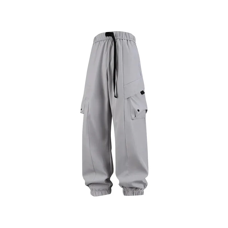 

Grey drape ice silk men's summer pleated design straight-leg pants, high-end sporty casual pants