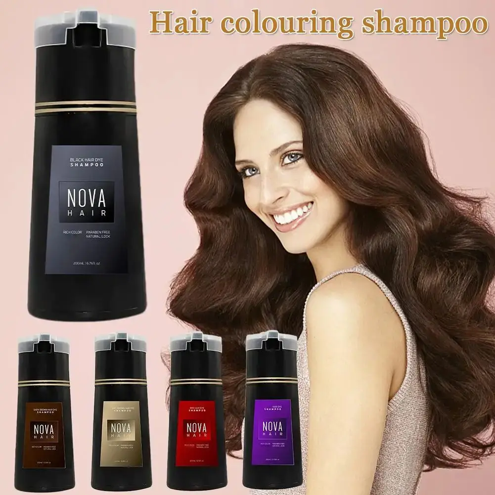 

200ml Nova Hair Dye Shampoo Hair Dye Coloring Shampoo For Gray Hair Long Lasting Nourish For Men Women quick coloring shampoo