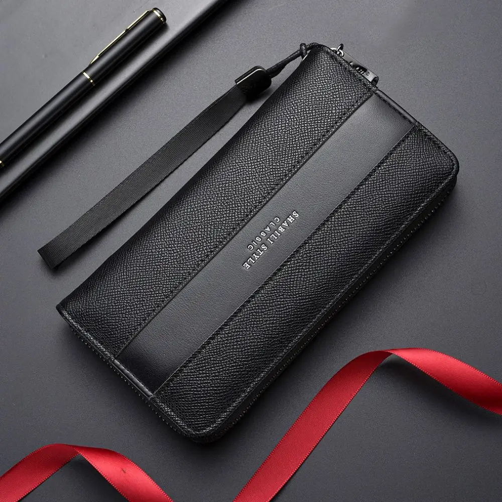 

High Quality PU Men's Zipper Handbag Double Layer Multi Card Holder Clutch Bag Large Capacity Coin Purse