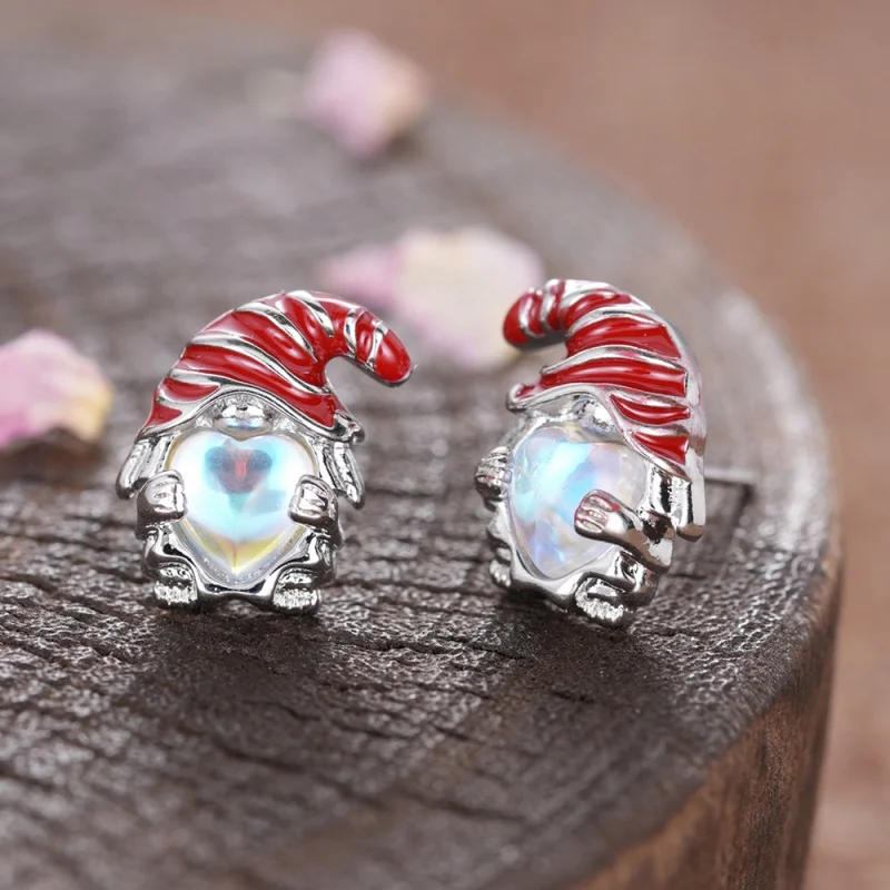 CAOSHI Creative Design Christmas Party Stud Earrings Heart Shaped Moonstone Imitation Party Jewelry for Women Gifts Accessories