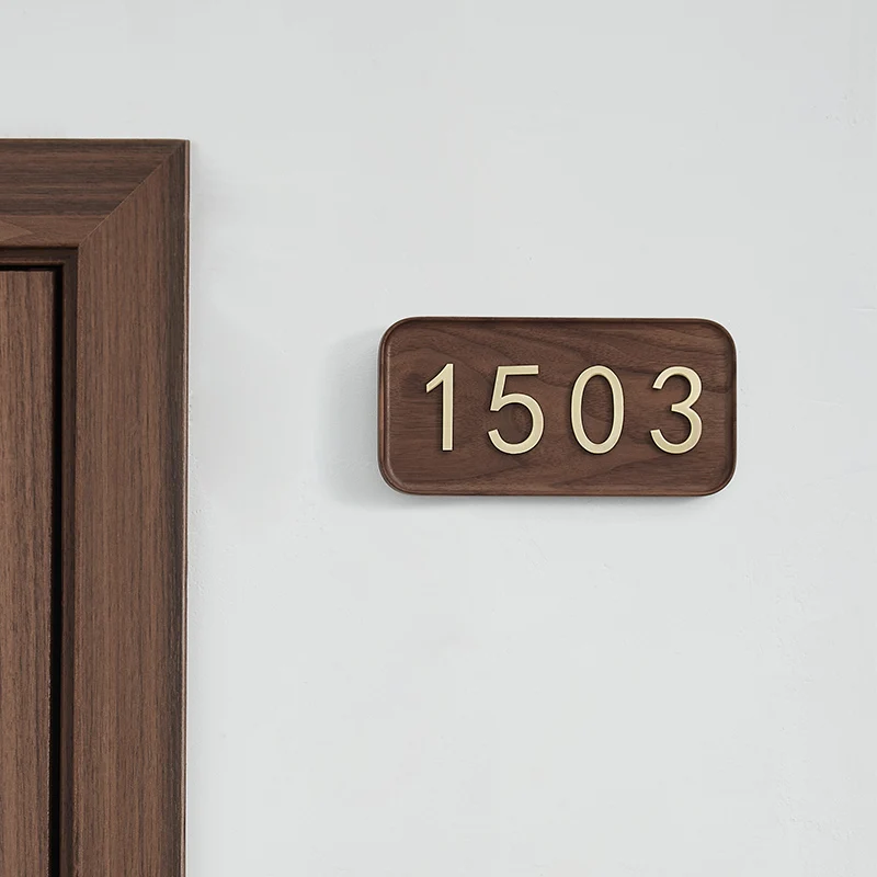 

Walnut house number Nordic solid wood home personalized hotel room decorated with brass number plate