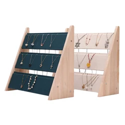 3 Layers Wood Slope Shape Jewelry Necklace Pendant Bracelet Display Organizer Stand Holder Rack Showcase Tray