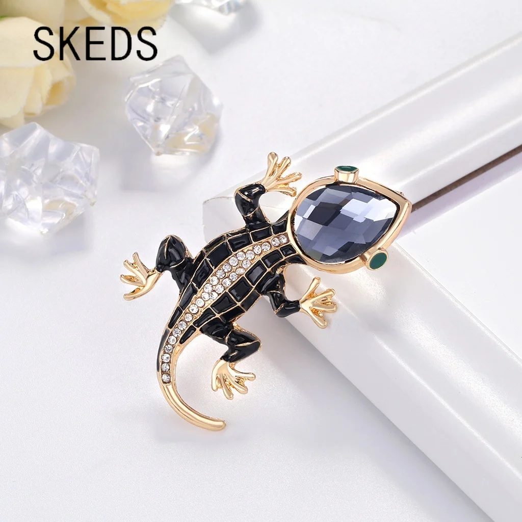 New Creative Rhinestone Pin Alloy Enamel Lizard Gecko Snake Brooches For Woman Men Opal Trendy Accessories Brooches Pin Gift