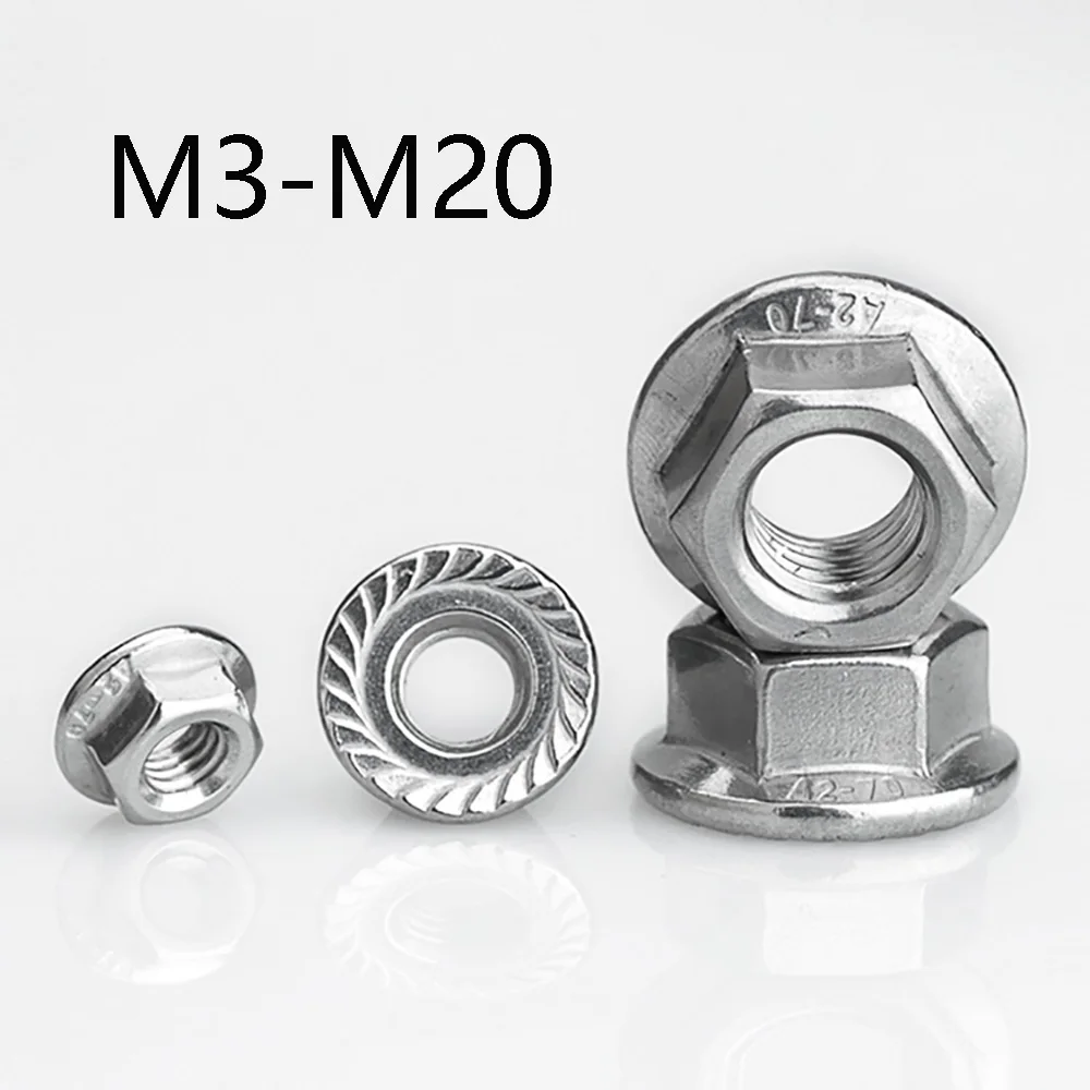 M3 M4 M5 M6 M8 M10 M12 M14 M16 M20 304 Stainless Steel Hex Automatic Locking Pinking Slip Locking Lock Nut Hexagon Flange Nut