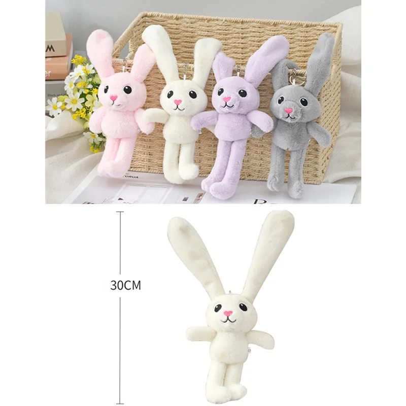 30cm Plush Rabbit Long Ears Pullable Rabbit Doll Keychain Ear Legs Retractable Rabbit Plush Toy Bag Ornament Children\'s Gift