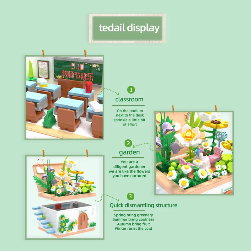 الإبداعية شارع حديقة الفصول الدراسية اللبنات الزهور منزل فيلا نموذج الطوب الاطفال التعليمية DIY بها بنفسك اللعب هدايا عيد الميلاد #4