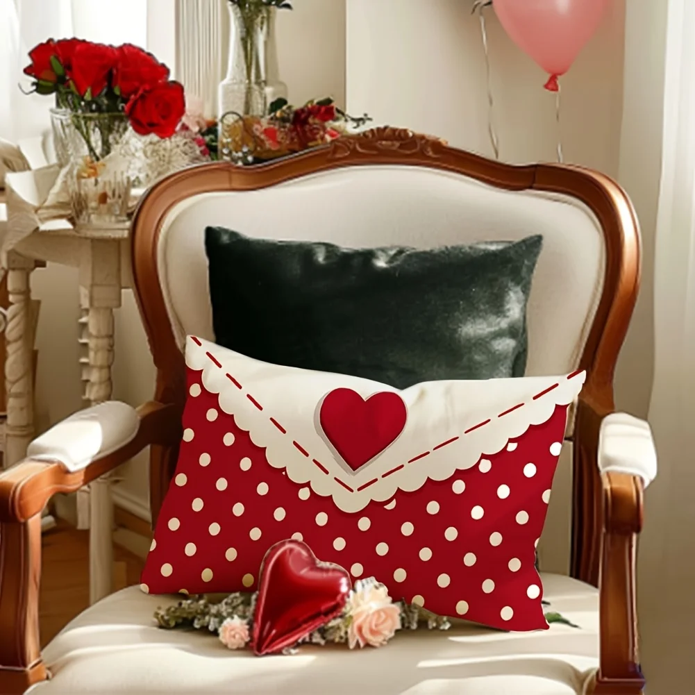 1pc Love Letter Envelope Heart Polka Dot Printed Pillow Cover,Suitable for Sofa,Bedroom,Living Room,Office,Sweet Gift for Lovers