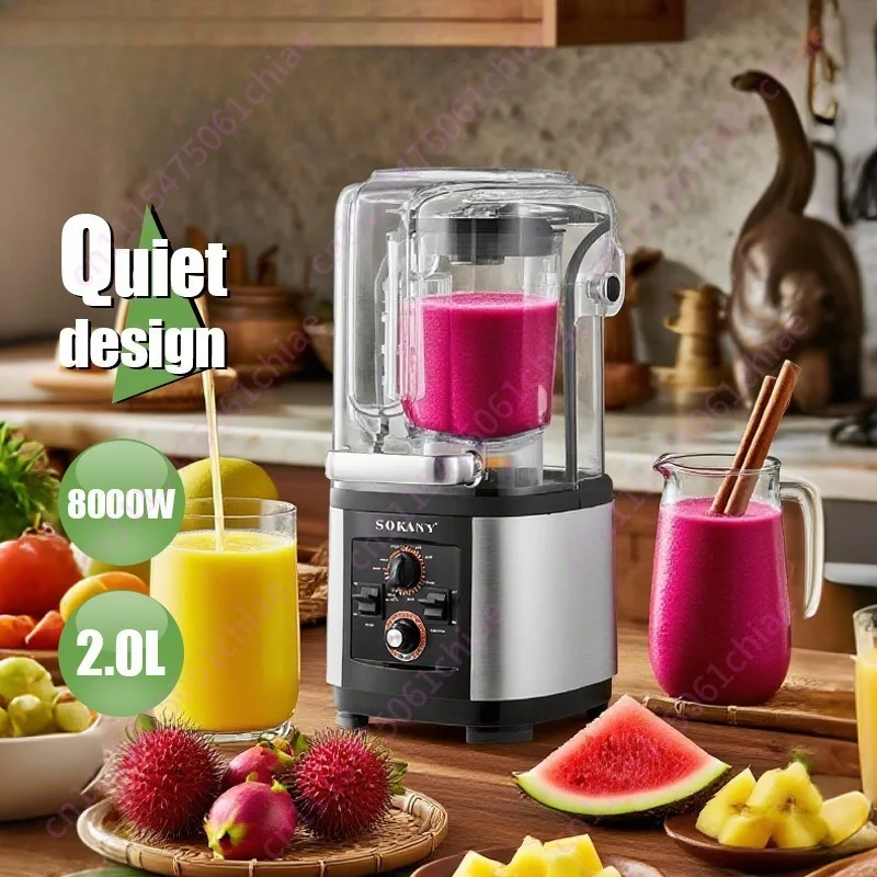 Low Noise High Speed Wall Breaker 2L Smoothie Machine Multi-function with Sound Insulation Cover Bass Juicing Crushed Ice Mixer