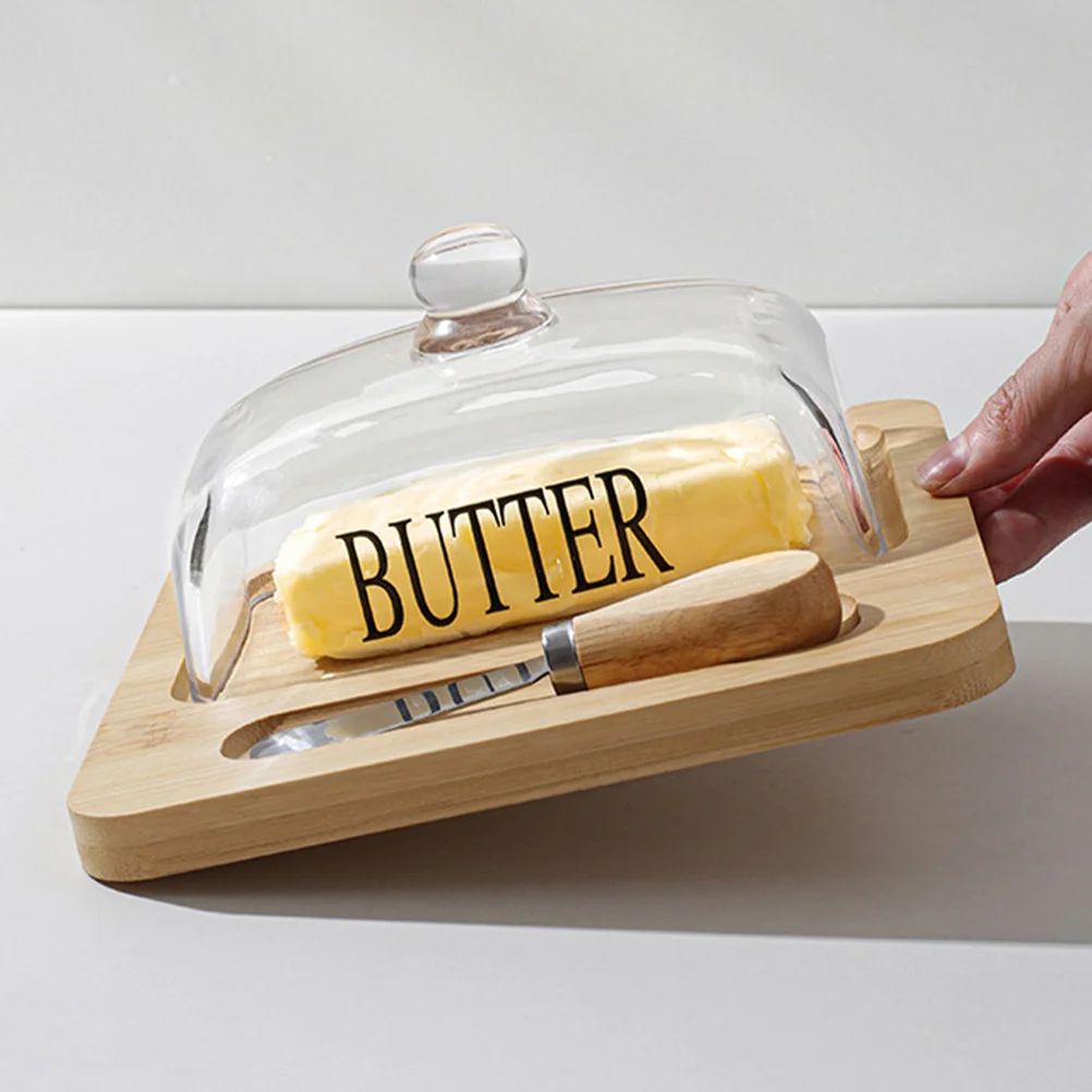 

Butter Storage Box Glass Dome Metal Cutter Clear Holder Square Tray Keep Fresh Neat Kitchen Home Tableware Butter Storage Box