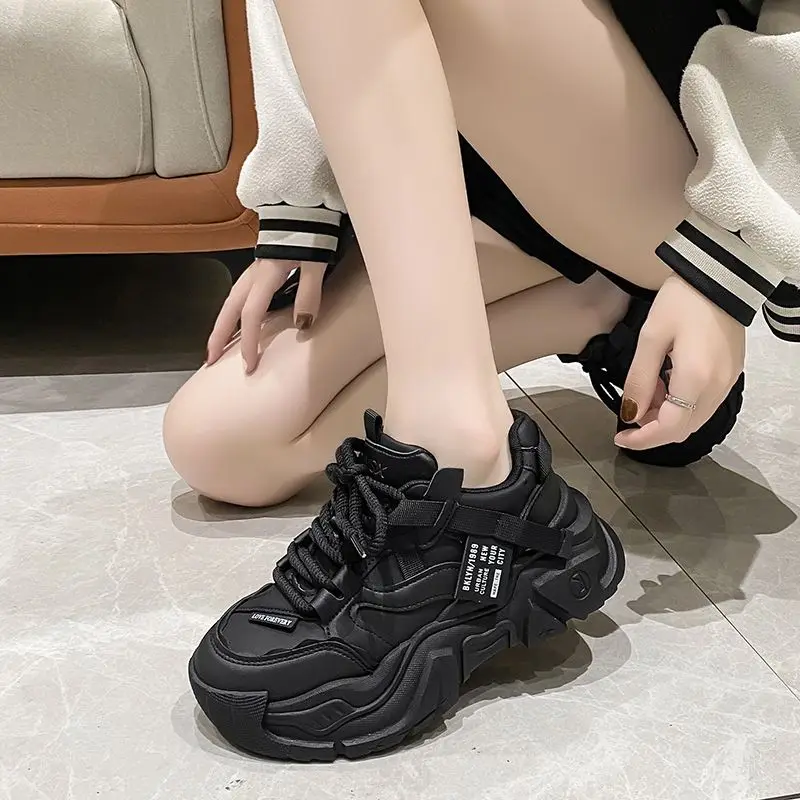 

Women's Versatile Casual Leather Dad Shoes Height Increase 5cm Flat Sole Non Slip 2025 Autumn New Arrival Bestseller