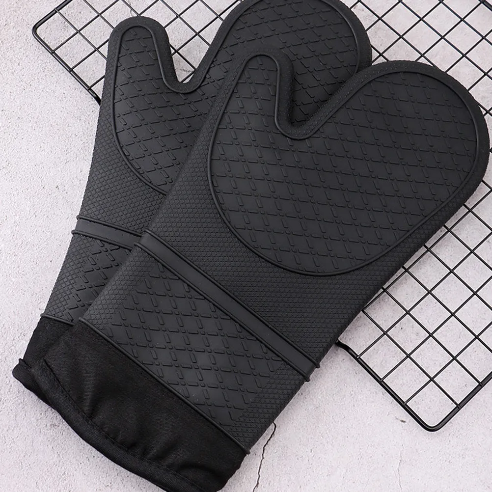Silicone Oven Mitts Heat Resistant Long Anti-Slip Textured Surface Steam Proof Quilted Cotton Lining for Baking Grilling Cooking
