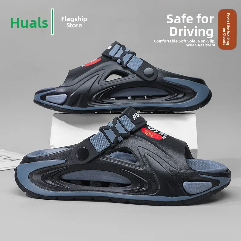Men's Sandals Outdoor Beach Thick Bottom Slip-On Anti-Slip Summer Shoes Low Cut Korean Style EVA Material Comfortable Casual