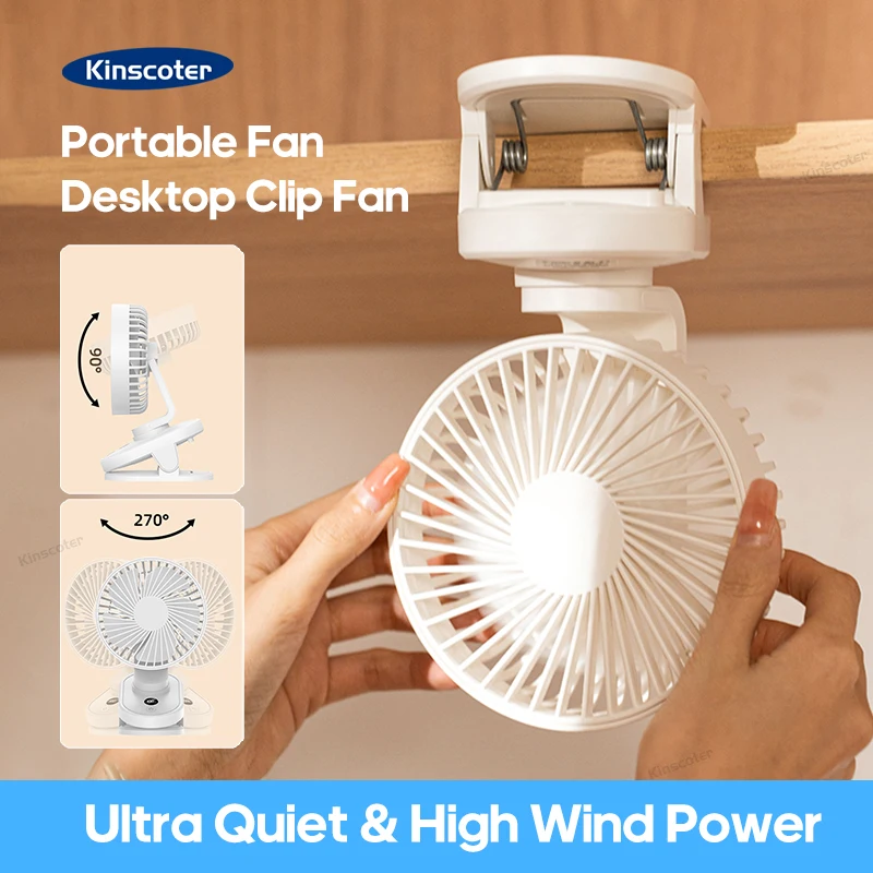 Portable Mini Desktop Fan with Clip Angle Adjustable 5 Gear Wind Speeds 1800mAh Silent High Wind Power Cordless Rechargeable Fan