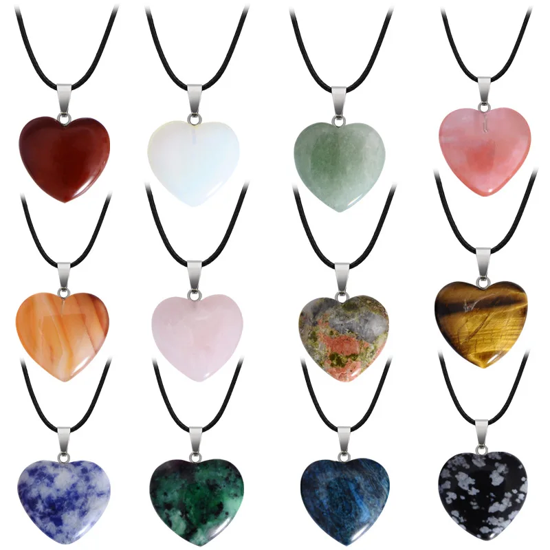 Großhandel Herz Naturstein Charms Mode Anhänger 20mm für Frauen Männer Schmuckherstellung Zubehör mit Seil
