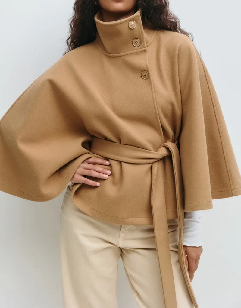 

Elegant Women's Jacket Autumn Winter Solid Color Loose Fashionable Commuter Long Sleeve Turtleneck Women's Windbreaker Jacket