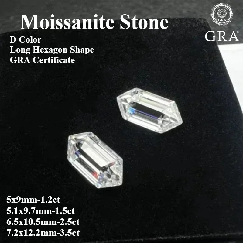 AMoissanite Stone D Color Long Hexagon Shape Special Cut Lab Grown Gemstone for DIY Charms Jewelry Making with Certificate