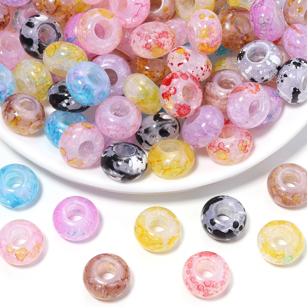 30 Stück farbige Acrylperlen mit großen Löchern, runde flache lose Abstandsperlen für die Schmuckherstellung, DIY Armband Halskette – Detail 7