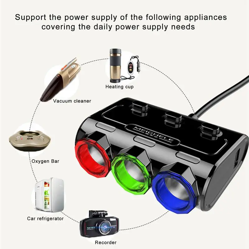 Car Cigarette Lighter 3 In1 Automobile Multi Socket Adapter Splitter Auto USB Charger Adapter Car Parts For Most Car Devices