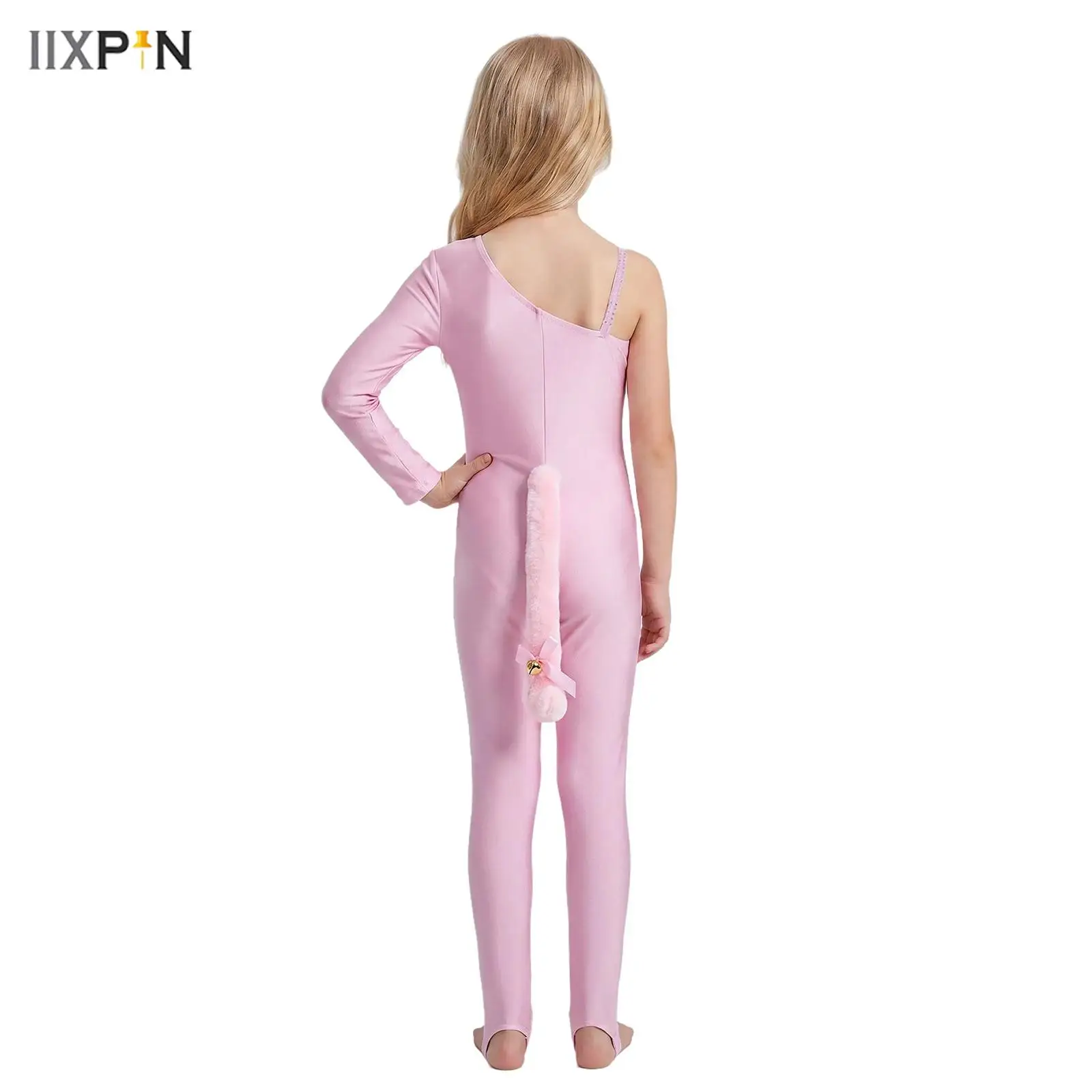

Big Girls Shiny Rhinestones Gymnastics Jumpsuit Sleeveless Bodysuit Full Length Leotard with Neckwear for Figure Skating Dance