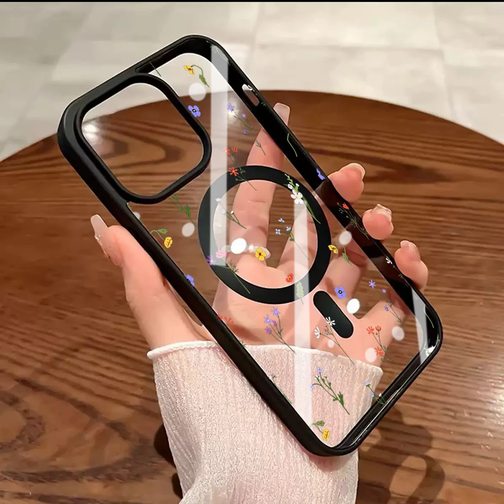 Minimalistische Blumen Transparente Hülle für iPhone 17 14 12 Pro Max 13 16 15 Plus 11 Hüllen für MagSafe Kabelloses Laden Stoßfeste Coque – Detail 18