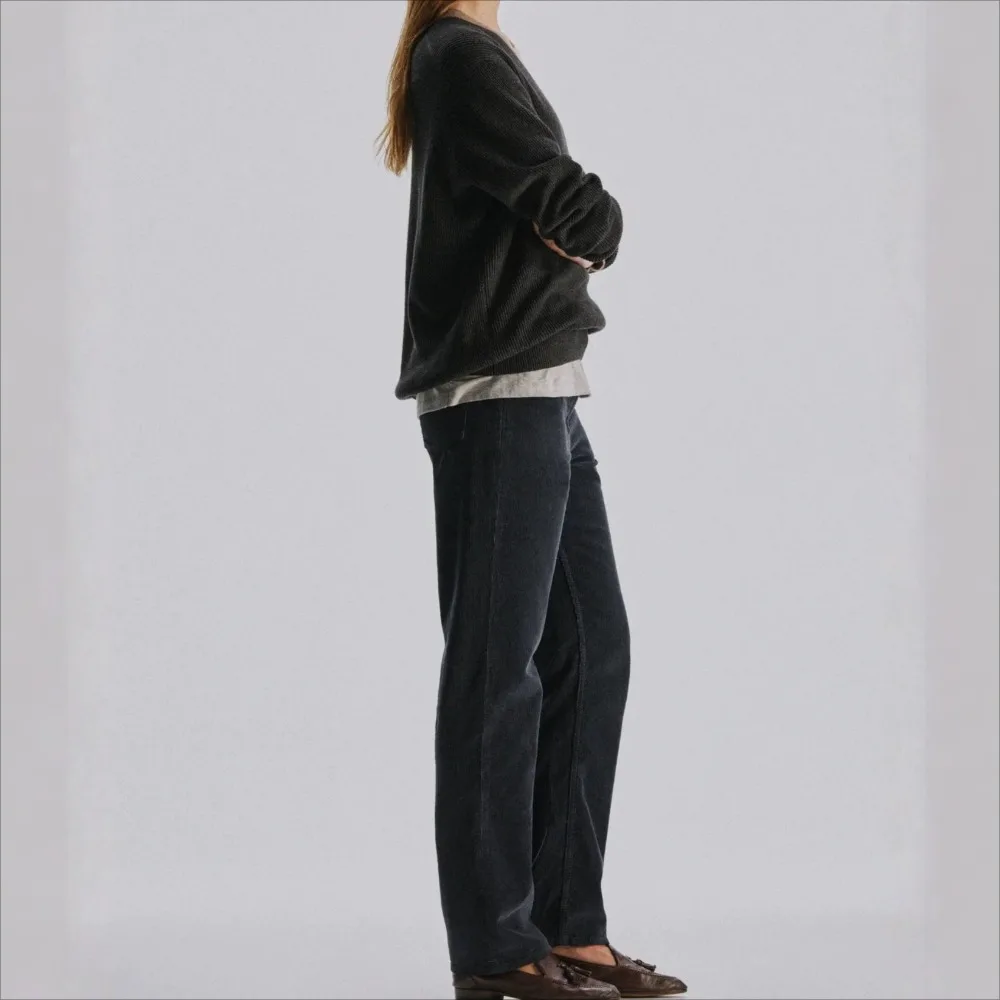 Klein Blue High-waisted Corduroy Cotton Casual Straight-cut Slim-fitting Pants