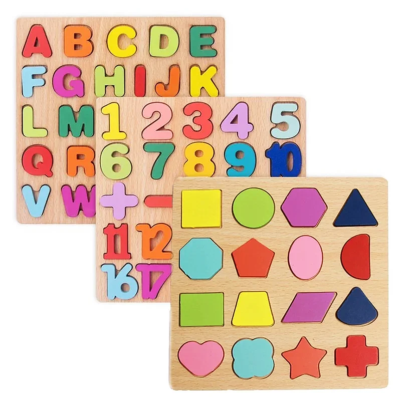 

1PC Random One Colorful Alphabet Number Wooden Puzzles Kids Intelligent Matching Game Preschool Children Early Educational Toys