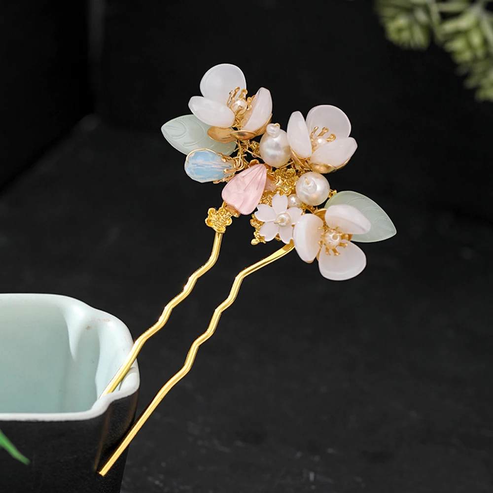 

Fashion Jewelry Women Bridal Headdress Hair Accessories Pearl Hair Stick Flower Hair Style Tools U-shaped Hairpin