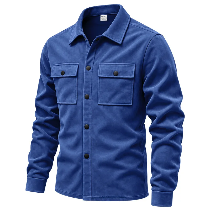 Herren-Wildlederhemdjacke, Air-Layer-Strickjacke mit Revers und Doppeltaschen, Langarmjacke – Detail 3