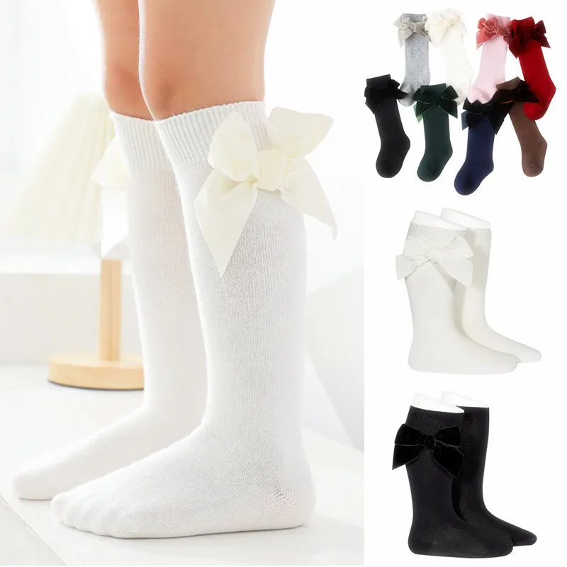 Autumn Baby Girls Christmas Socks Bowknot Kids Knee High Long Sock Cotton Spanish Children Toddlers Tube Socks For 0-5Years