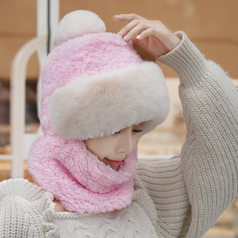 Nuevo tipo de máscara de bufanda para mujer, sombrero todo en uno, protección para los oídos, a prueba de viento, capucha cálida y gruesa de felpa, Otoño e Invierno