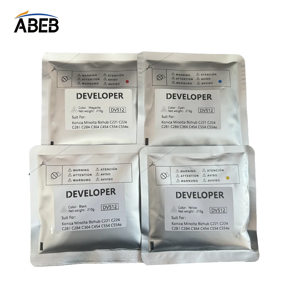 4PCS/1Set DV512 Developer Powder For Konica Minolta Bizhub C221 C224 C281 C284 C364 C454 C554  C554e OEM High Compatible Carrier
