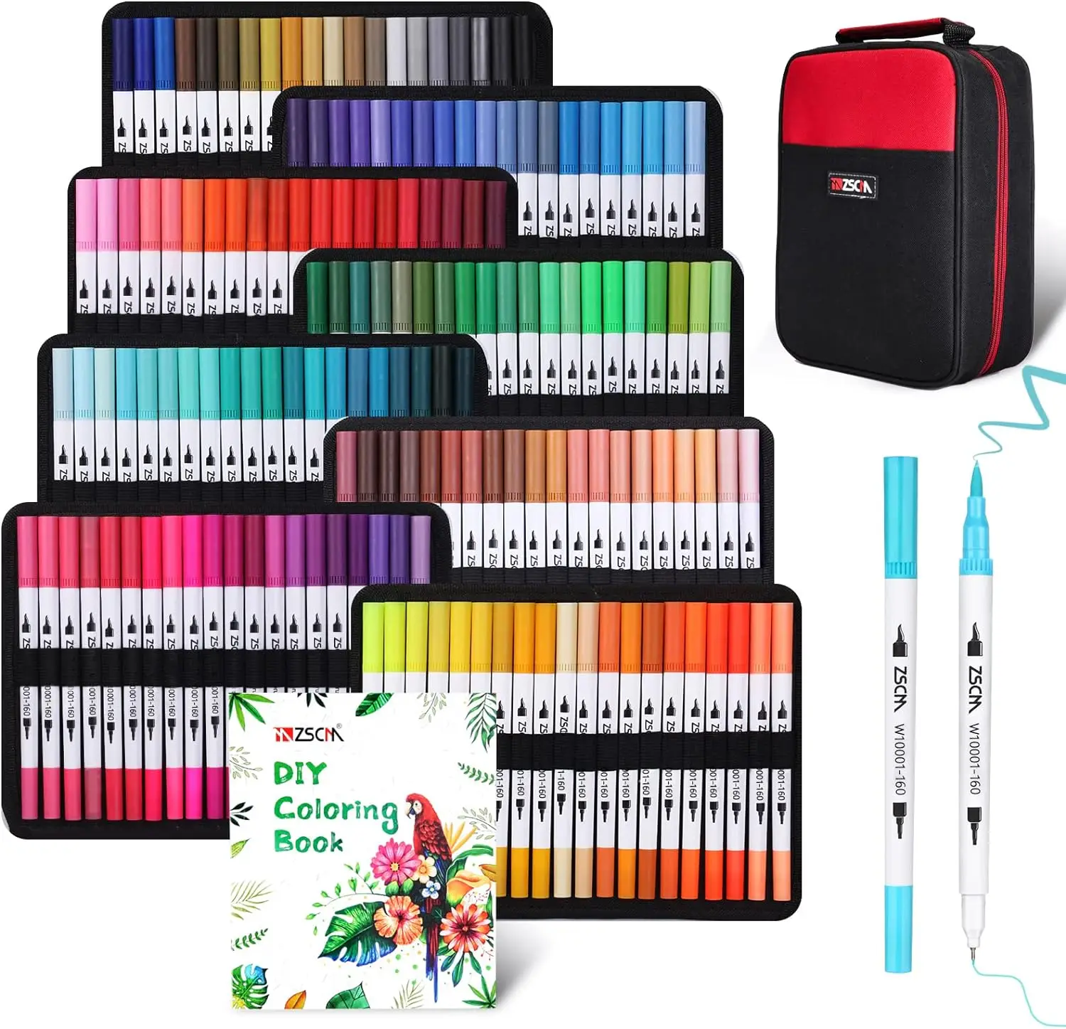 160 Colors Duo Tip Brush Markers, Fine Brush Tip Colored Pens Set with Canvas Bag, Gifts for Women Adult Coloring Books Drawing