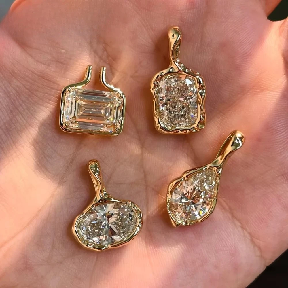 Exquisite 925 Sterling Silver Star & Irregular Pendant, Gold Hammered Textured Floral Teardrop Pendant for Women Fine Jewelry