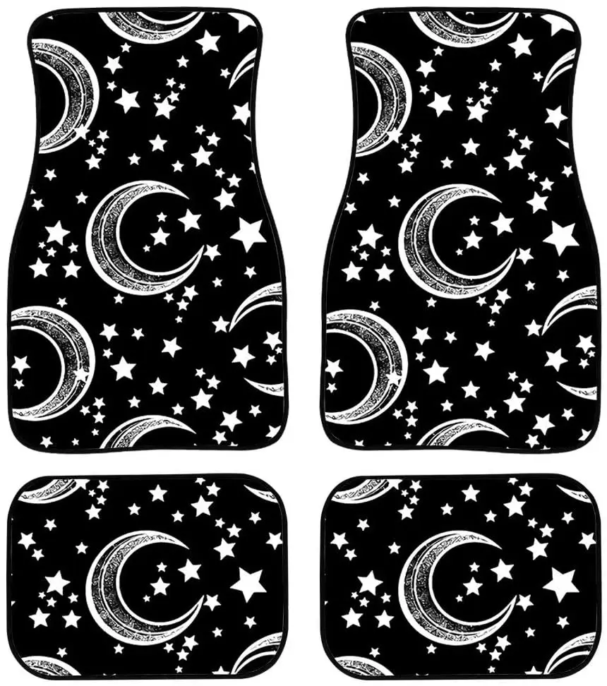 

AFPANQZ Car Floor Mats Black Moon and Stars Full Set Carpet Car Mats Floor Car Mats for SUV Sedan Truck Van Automotive Accessori