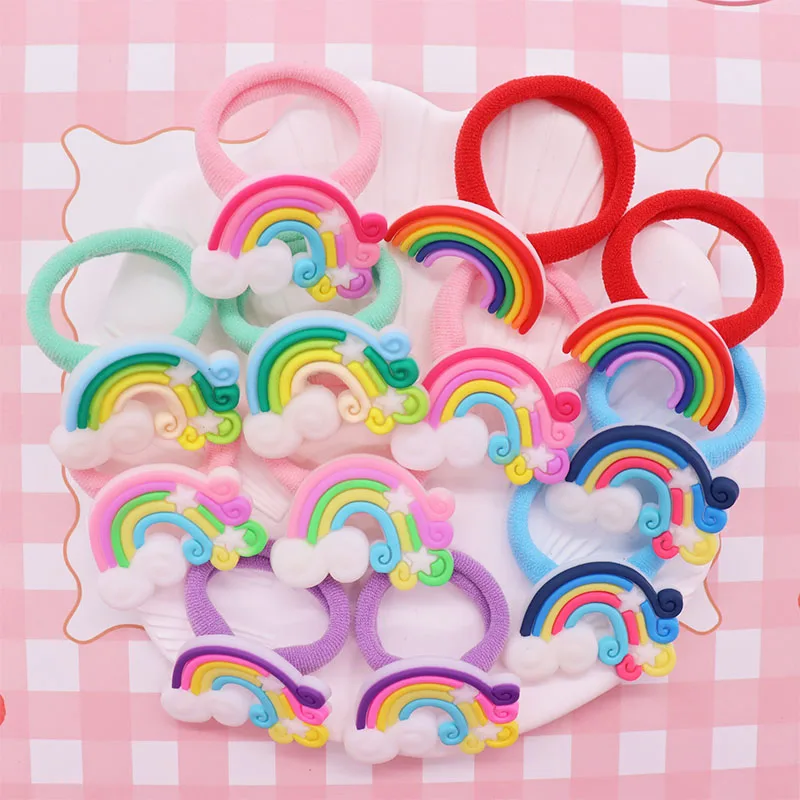 2Pcs/Set Beautiful Rainbow Hair Accessories Children Rubber  Bands Scrunchies Elastic Hair Bands Girls Headband Decorations Ties