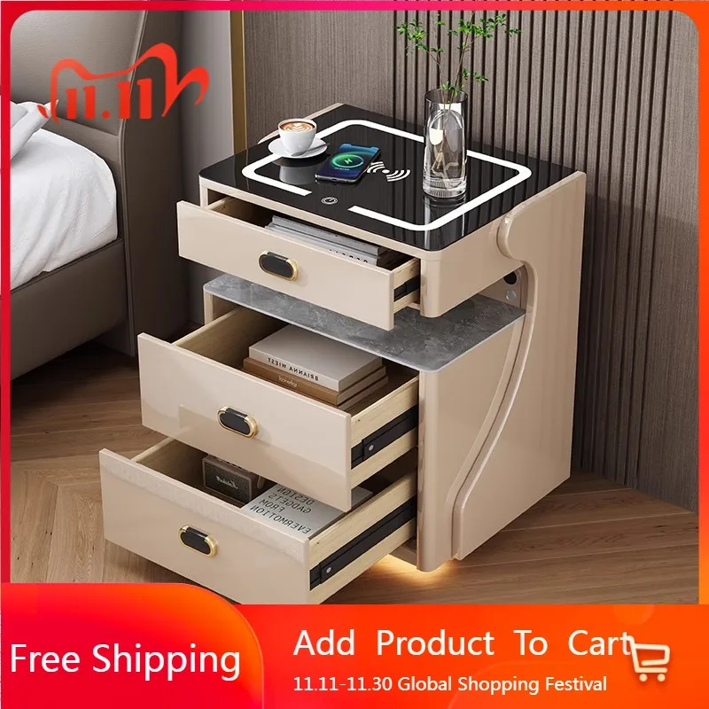 

Cabinets Drawers Bedside Table Wood Simple Replica Corner Nightstand Comfortable Charging Unique Criado Mudo Library Furniture