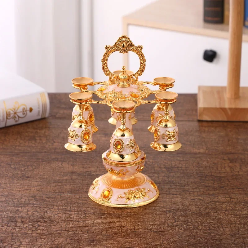 Scandinavian Style Light Luxury Vintage Wine Pot Set Exquisite Classical Floral Metal Wine Set Banquet Ceremonial Wine Glass