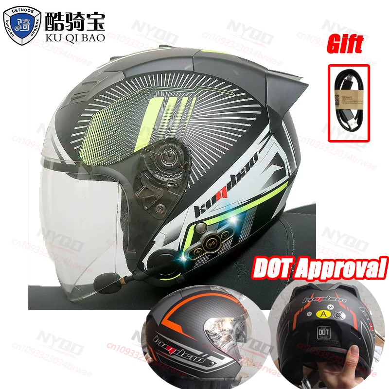 

KUQIBAO Motorcycle Helmet Built-in Bluetooth Anti-Fog HD Lens DOT Approved Moto Racing Helmets Motorbike Riding Safety Helmet