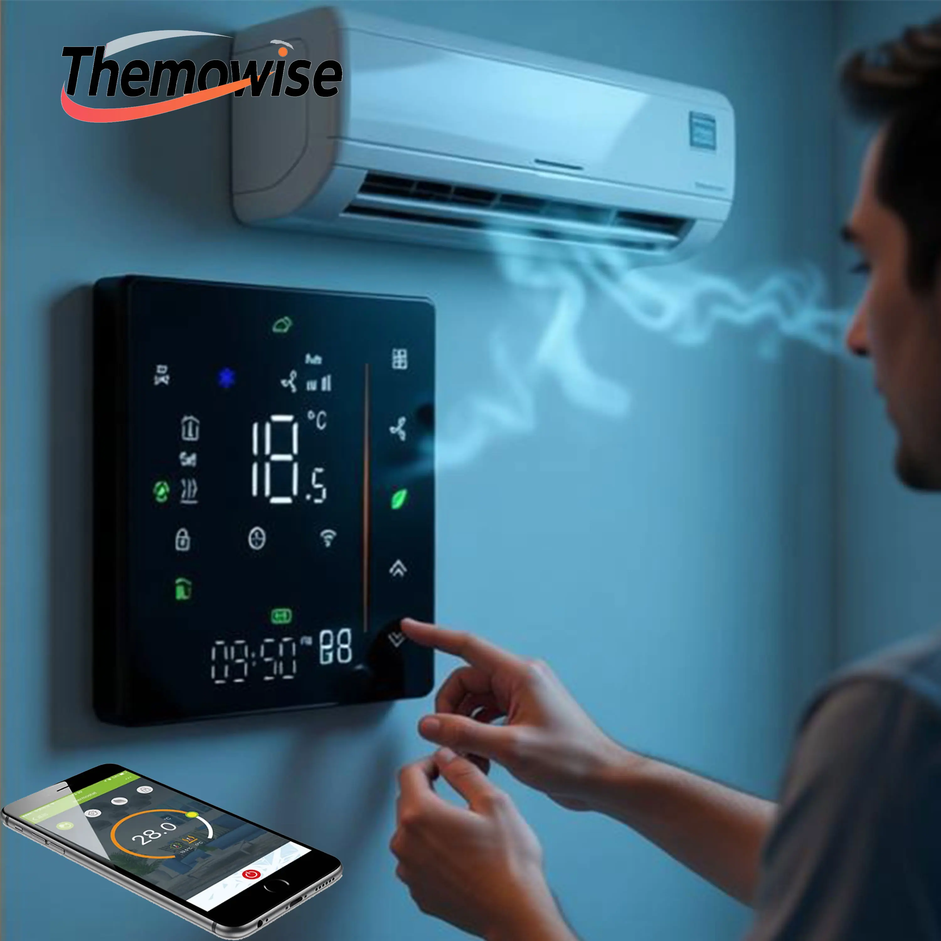 LED Energy Saving ZIGBEE Thermostat for AC/EC 0-10V Valve Modulation 3-Speed ​​Fan Coil RS485/WIFI Optional