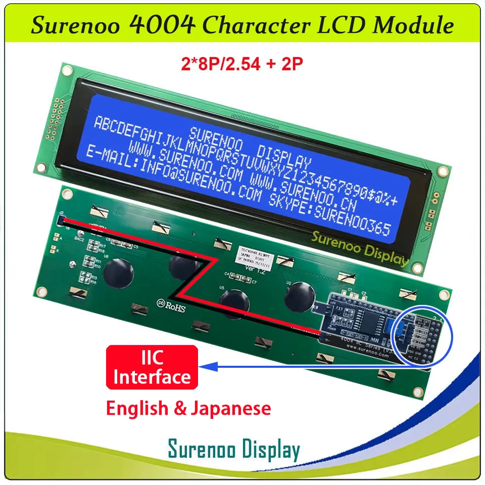 Surenoo 4004 40X4 404 Parallel Serial IIC I2C Character LCD Module Display Screen LCM for Arduino UNO Library Japanese English