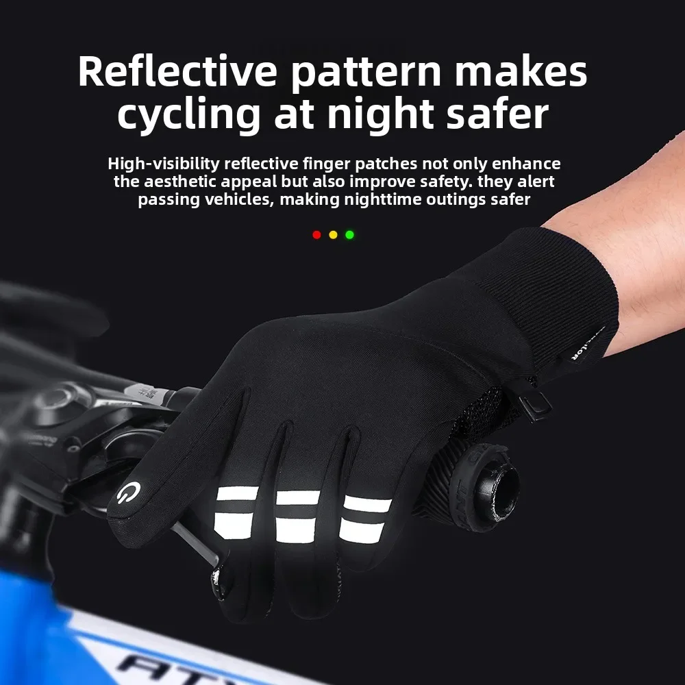 Outdoor Sports Cycling Reflective Warm Thickened Velvet Touch Screen Skiing Gloves for Men Women Winter
