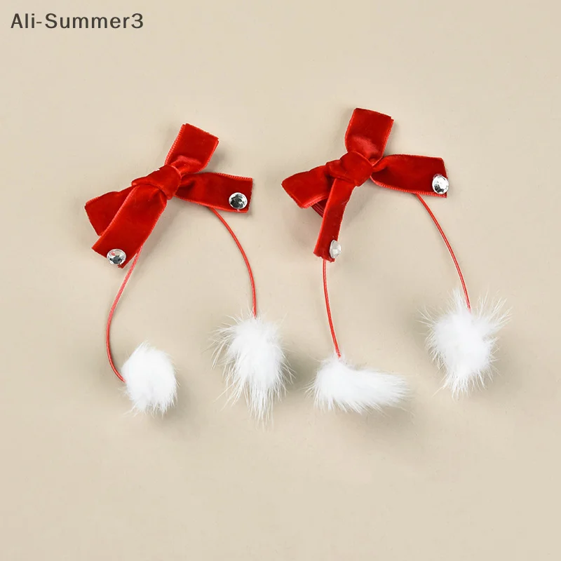 دبابيس شعر على شكل فيونكة مخملية حمراء للأميرة فتاة لطيفة على شكل قلب أطفال للخريف والشتاء مقاطع شعر كورية حلوة أغطية رأس للعام الجديد #6