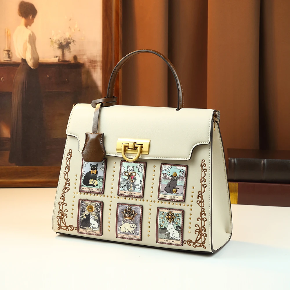 

Fashionable luxury women's handbag 2026 new high-end embroidery cute cat shoulder crossbody bag casual