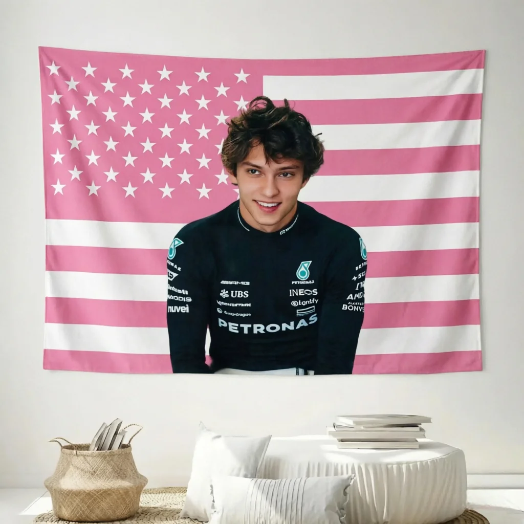 1 Stück K-Kimi A-Antonelli Racing Wandteppich, Wandbehang mit rosa Streifen und Flagge, ideal für Motorsport-Fans, Schlafzimmer, Wohnheim, Spielzimmer, Zuhause