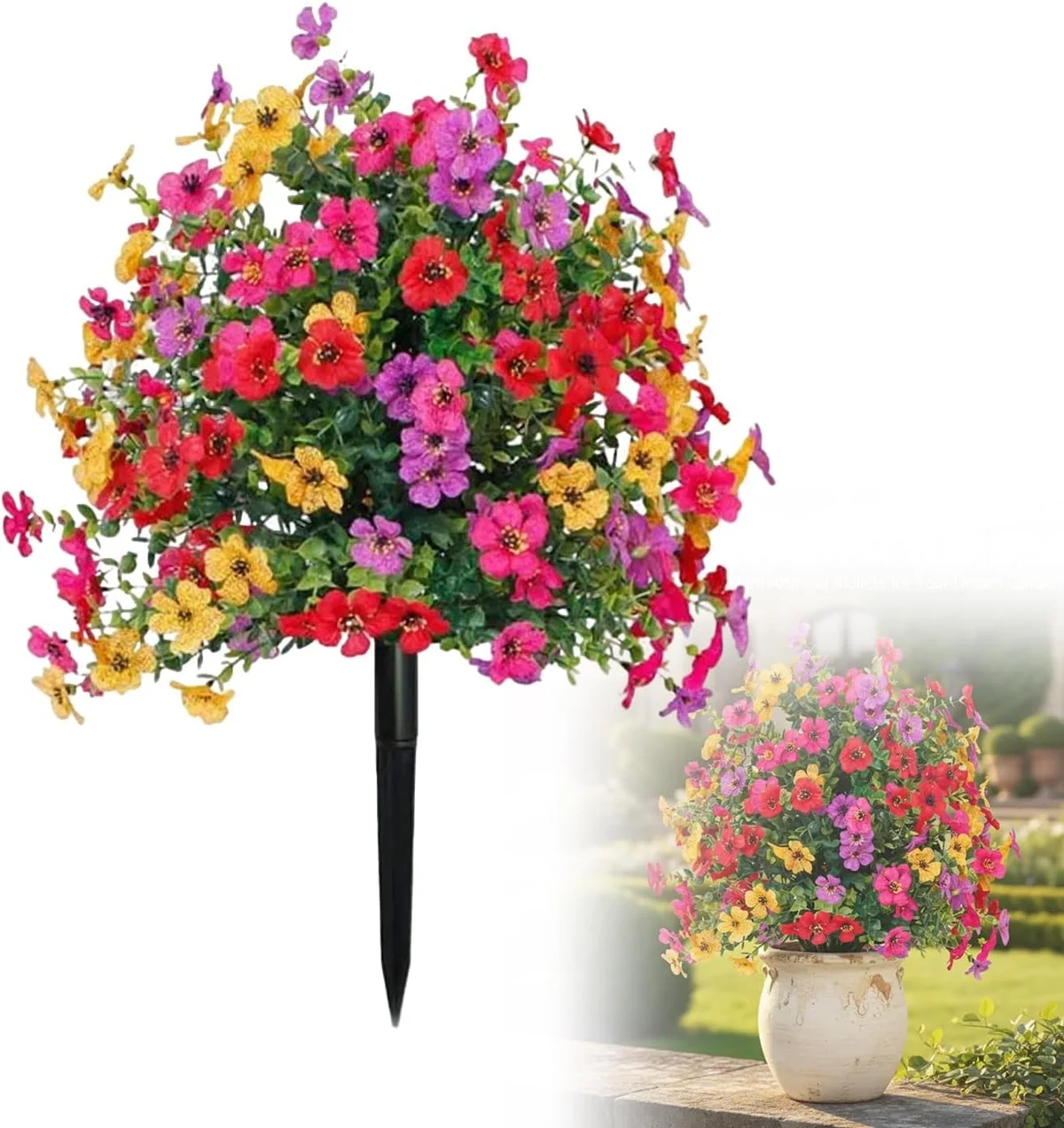 Artificial Violet with Ground Stake, Faux Petunias Topiary Ball Flowers for Outdoors Planters Indoor Decor Spring Decoration, UV